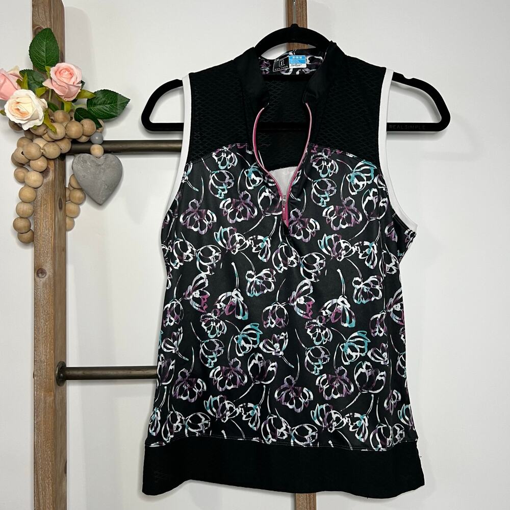 PGA Tour Airflux 1/4 Zip Sleeveless Golf Tank Black‎ Multicolor Size Medium